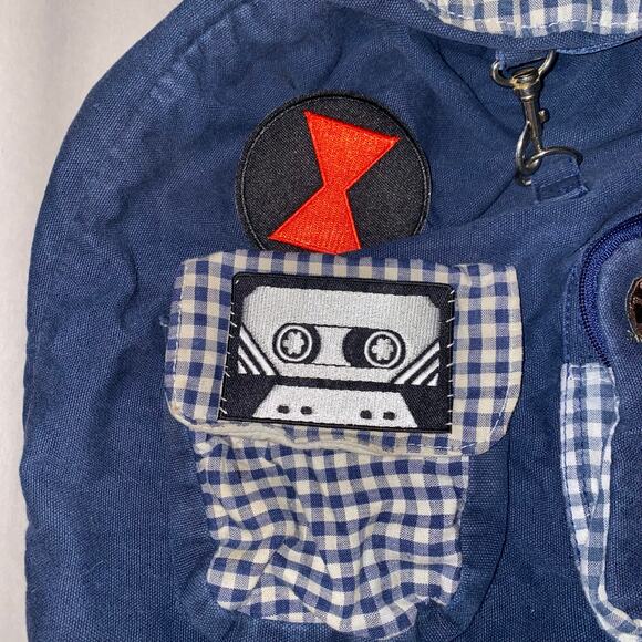 Vintage 90s Mickey Unlimited Disney Canvas Backpack Blue Gingham Patches - Picture 4 of 10